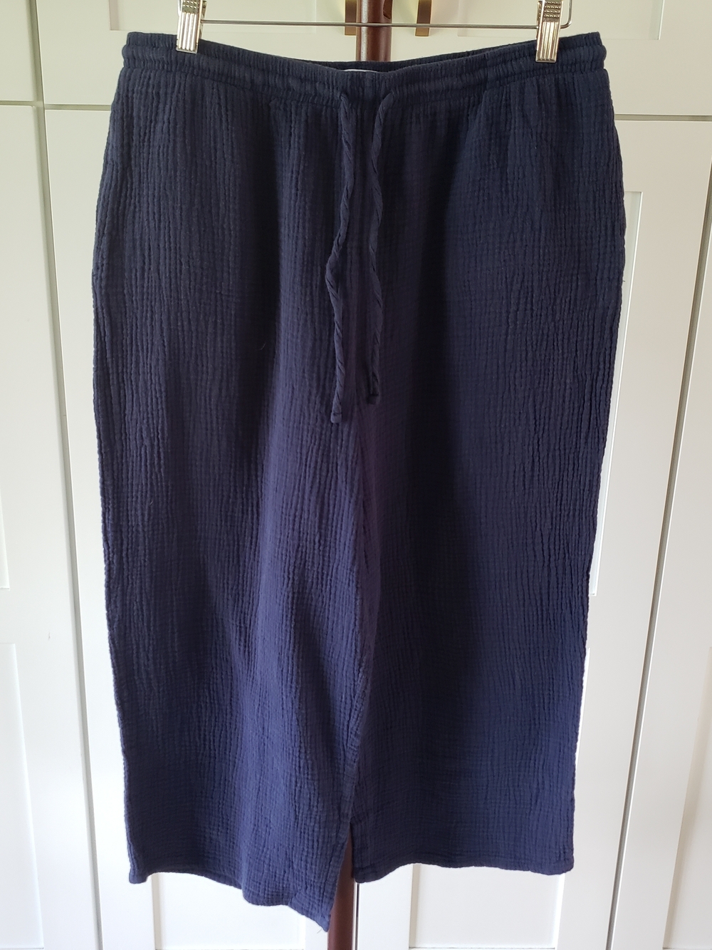 Jessica Simpson Gauze Pants Womens Large Navy Cotton Wide Leg Crop Loungewear